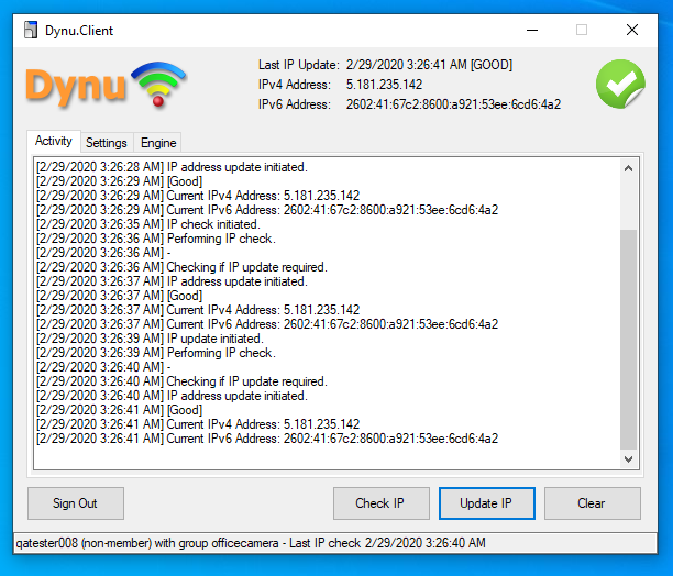 Dynu IP Update Client Activity