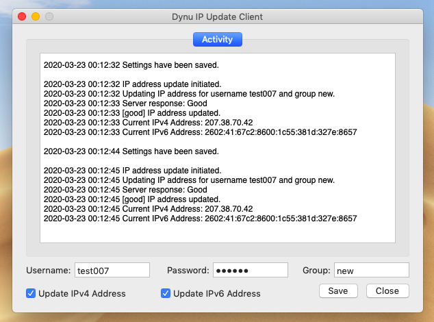 Dynu IP Update Client Activity