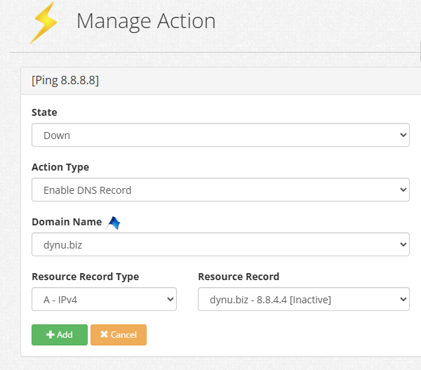 Failover Action - Disable Primary DNS Record when Down