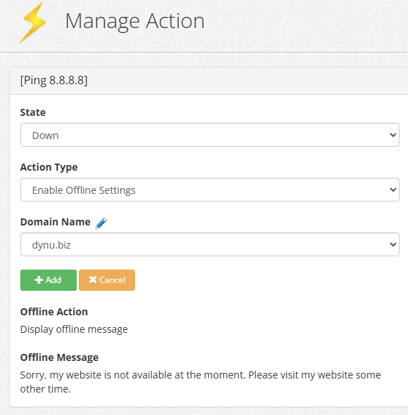 Failover Action - Enable Offline Settings when Down