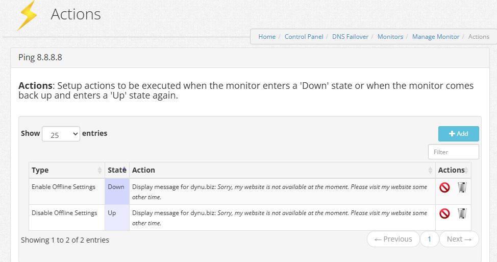 Failover Action - Enable Offline Settings when Down