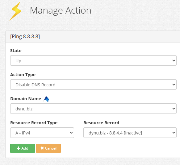 Failover Action - Enable Primary DNS Record when Up