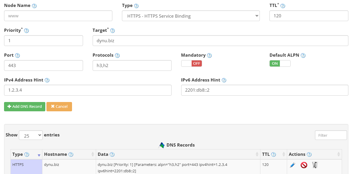 HTTPS Record Dynu Dynamic DNS