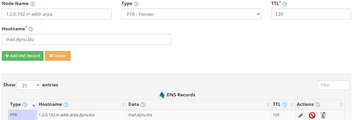 PTR Record Dynu Dynamic DNS