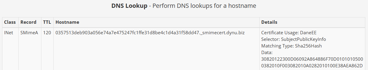 SMIMEA Record Dynu Dynamic DNS