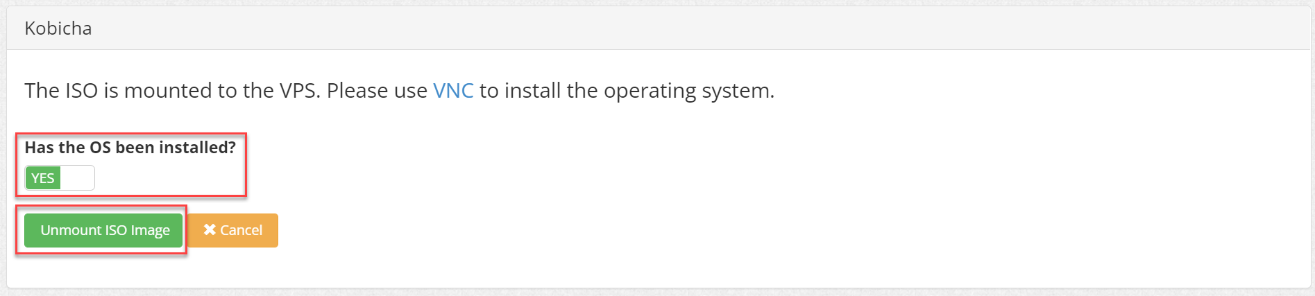Unmount the ISO after installing the operating system
